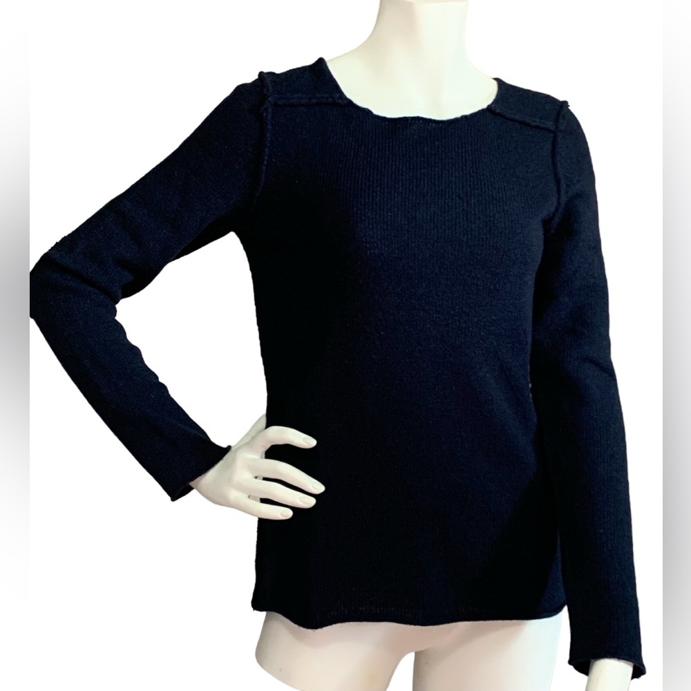 Sud Express dark blue wool sweater with elbow pads, sz S